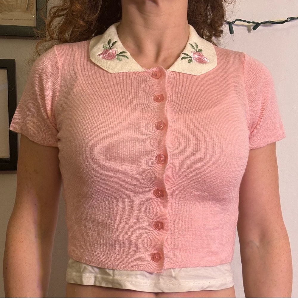 Adorable, pink collar, knitted button up sweater, Sugar Thrillz NWT